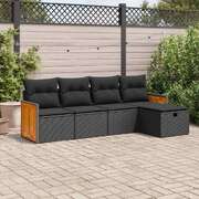 Garden Sofa Set with Cushions Modular Sofa 5 Pcs Black Poly Rattan 