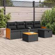 Garden Sofa Set with Cushions Modular Sofa 6 Piece - Black Poly Rattan