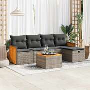 Garden Sofa Set with Cushions Modular Sofa 6 Piece Grey - Poly Rattan