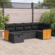 Garden Sofa Set with Cushions Modular Sofa 6 Pcs Black Poly Rattan