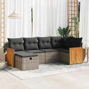 Modern Garden Sofa Set with Cushions Modular Sofa 6 Piece Grey Poly Rattan