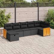 Luxury Garden Sofa Set with Cushions Modular Sofa 7 Piece Black Poly Rattan