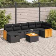 Versatile Garden Sofa Set with Cushions Modular Sofa 8 Piece Black Poly Rattan