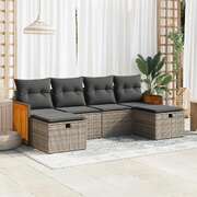 Comfort & Style Garden Sofa Set with Cushions Modular Sofa 6 Piece Grey Poly Rattan