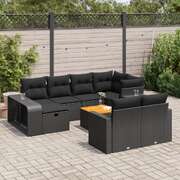 Garden Sofa Set with Cushions Modular Sofa 11 Pcs Black Poly Rattan