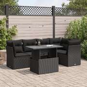 Garden Sofa Set with Cushions Modular Sofa 6 Piece Black Poly Rattan - Comfort & Style