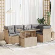 Garden Sofa Set with Cushions Modular Sofa 6 Piece Beige Poly Rattan - Stylish Outdoor Comfort