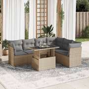 7 Piece Garden Sofa Set with Cushions Beige Poly Rattan - Modern Outdoor