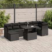 Garden Sofa Set with Cushions Modular Sofa 8 Piece Black Poly Rattan