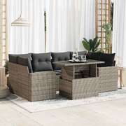 Garden Sofa Set with Cushions Modular Sofa 7 Piece Grey Poly Rattan  - Outdoor Relaxation