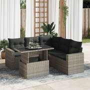 Garden Sofa Set with Cushions Modular Sofa 6 Piece Grey Poly Rattan - Outdoor Relaxation