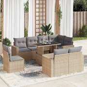 Garden Sofa Set with Cushions Modular Sofa 9 Piece Beige - Poly Rattan