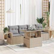 5 Piece Garden Sofa Set with Cushions Beige Poly Rattan - Outdoor Luxury