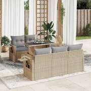 6 Piece Garden Sofa Set with Cushions Beige Poly Rattan  - Comfy & Chic