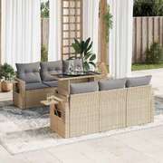 Modern 7 Piece Garden Sofa Set with Cushions Beige Poly Rattan
