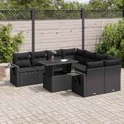 Elegant 9 Piece Garden Sofa Set with Cushions Black - Poly Rattan