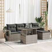 6 Pcs Garden Sofa Set with Cushions Grey Poly Rattan - Outdoor