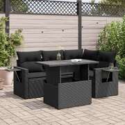 Stylish 5 Piece Garden Sofa Set with Cushions Black Poly Rattan