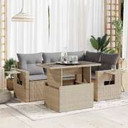 5 Piece Garden Sofa Set with Cushions Beige Poly Rattan - Outdoor Comfort