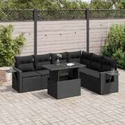 Luxury 7 Piece Garden Sofa Set with Cushions Black Poly Rattan