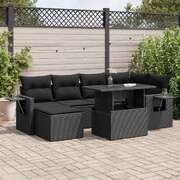 Luxurious Garden Sofa Set with Cushions Modular Sofa 7 Piece Black Poly Rattan