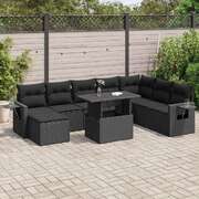 Garden Sofa Set with Cushions Modular Sofa 9 Piece - Black Poly Rattan
