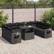 Garden Sofa Set with Cushions Modular Sofa 10 Piece - Black Poly Rattan