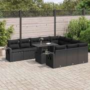 Stylish 11 Piece Garden Sofa Set with Cushions Black Poly Rattan