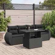 Modern Garden Sofa Set with Cushions Modular Sofa 5 Piece Black Poly Rattan