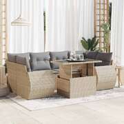 Garden Sofa Set with Cushions Modular Sofa 7 Piece Beige - Poly Rattan