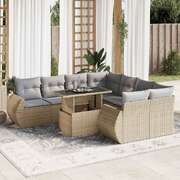 Comfort & Style Garden Sofa Set with Cushions Modular Sofa 9 Piece Beige Poly Rattan