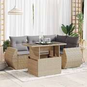 Durable Garden Sofa Set with Cushions Modular Sofa 5 - Piece Beige Poly Rattan