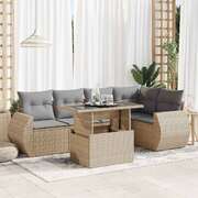 Versatile Garden Sofa Set with Cushions Modular Sofa 6 Piece - Beige Poly Rattan