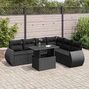 Durable 7 Piece Garden Sofa Set with Cushions Black Poly Rattan