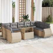 10 Piece Garden Sofa Set with Cushions Beige Poly Rattan - Comfy & Chic