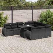 Elegant 11 Piece Garden Sofa Set with Cushions Black Poly Rattan