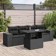 5 Piece Garden Sofa Set with Cushions Black Poly Rattan - Perfect Outdoor Comfort