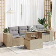 Durable 5 Piece Garden Sofa Set with Cushions Beige Poly Rattan