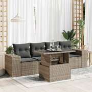 5 Piece Garden Sofa Set with Cushions Grey Poly Rattan  - Outdoor Luxury