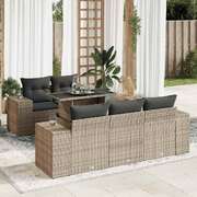 Modern 6 Piece Garden Sofa Set with Cushions Grey Poly Rattan