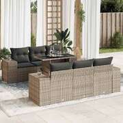 Sleek and Comfortable 7 Piece Garden Sofa Set with Cushions Grey Poly Rattan