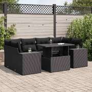 7 Piece Garden Sofa Set with Cushions Black Poly Rattan - Stylish