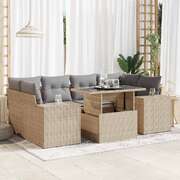 Modern 7 Piece Garden Sofa Set with Cushions - Beige Poly Rattan
