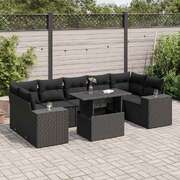 8 Piece Garden Sofa Set with Cushions Black Poly Rattan - Perfect Outdoor Comfort