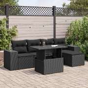 6 Piece Garden Sofa Set with Cushions Black Poly Rattan - Durable