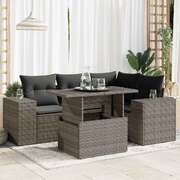 5 Piece Garden Sofa Set with Cushions Grey Poly Rattan  - Outdoor Comfort