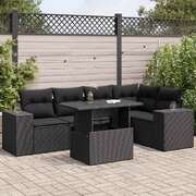 6 Piece Garden Sofa Set with Cushions Black Poly Rattan - Comfy & Chic