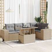 6 Piece Garden Sofa Set with Cushions Beige Poly Rattan - Comfy & Chic