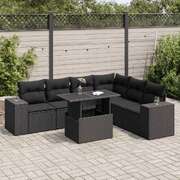 7 Pcs Garden Sofa Set with Cushions Black Poly Rattan - Durable