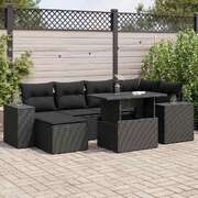 Modern Garden Sofa Set with Cushions Modular Sofa 7 Piece - Black Poly Rattan
